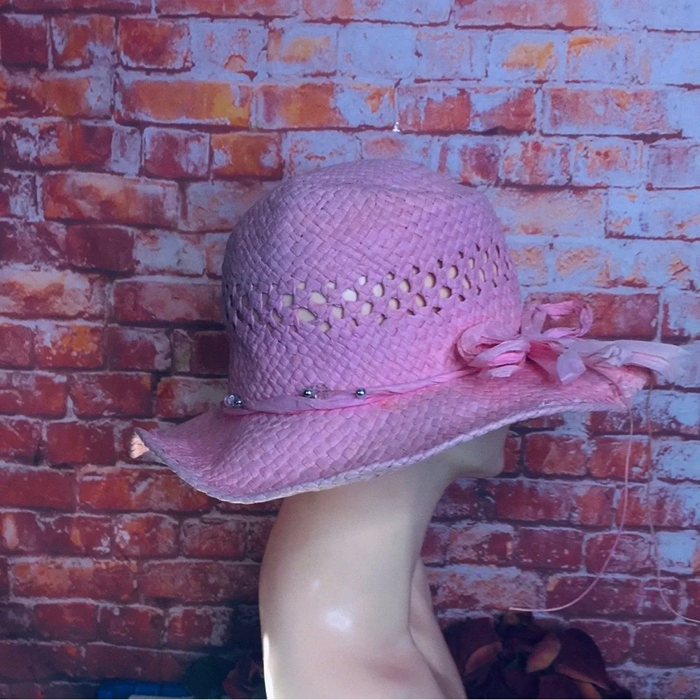 Elegant Pink Straw Sunhat